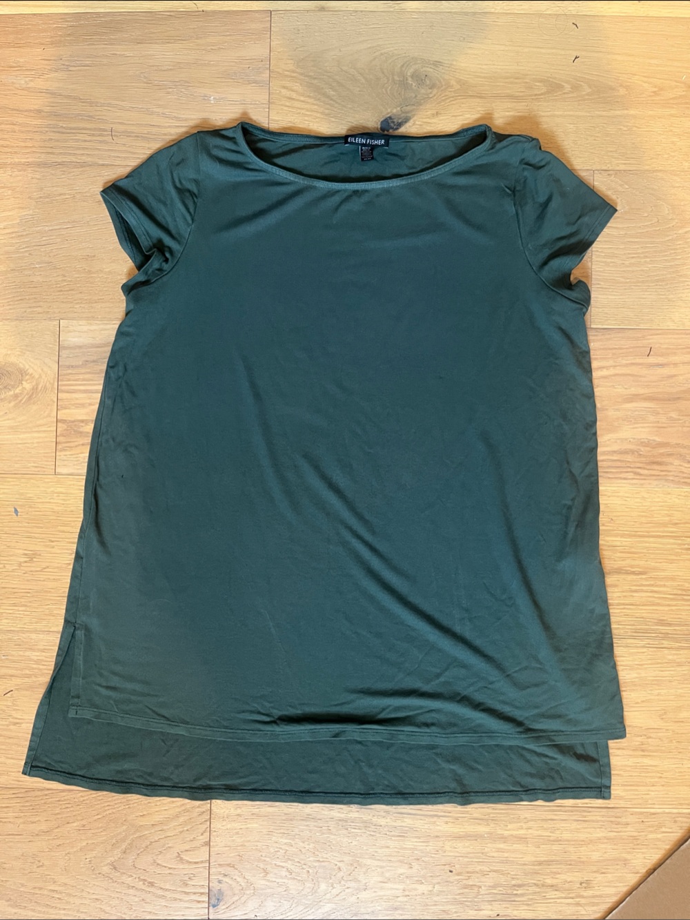 Eileen Fisher Deep Green cap sleeve tunic length teee